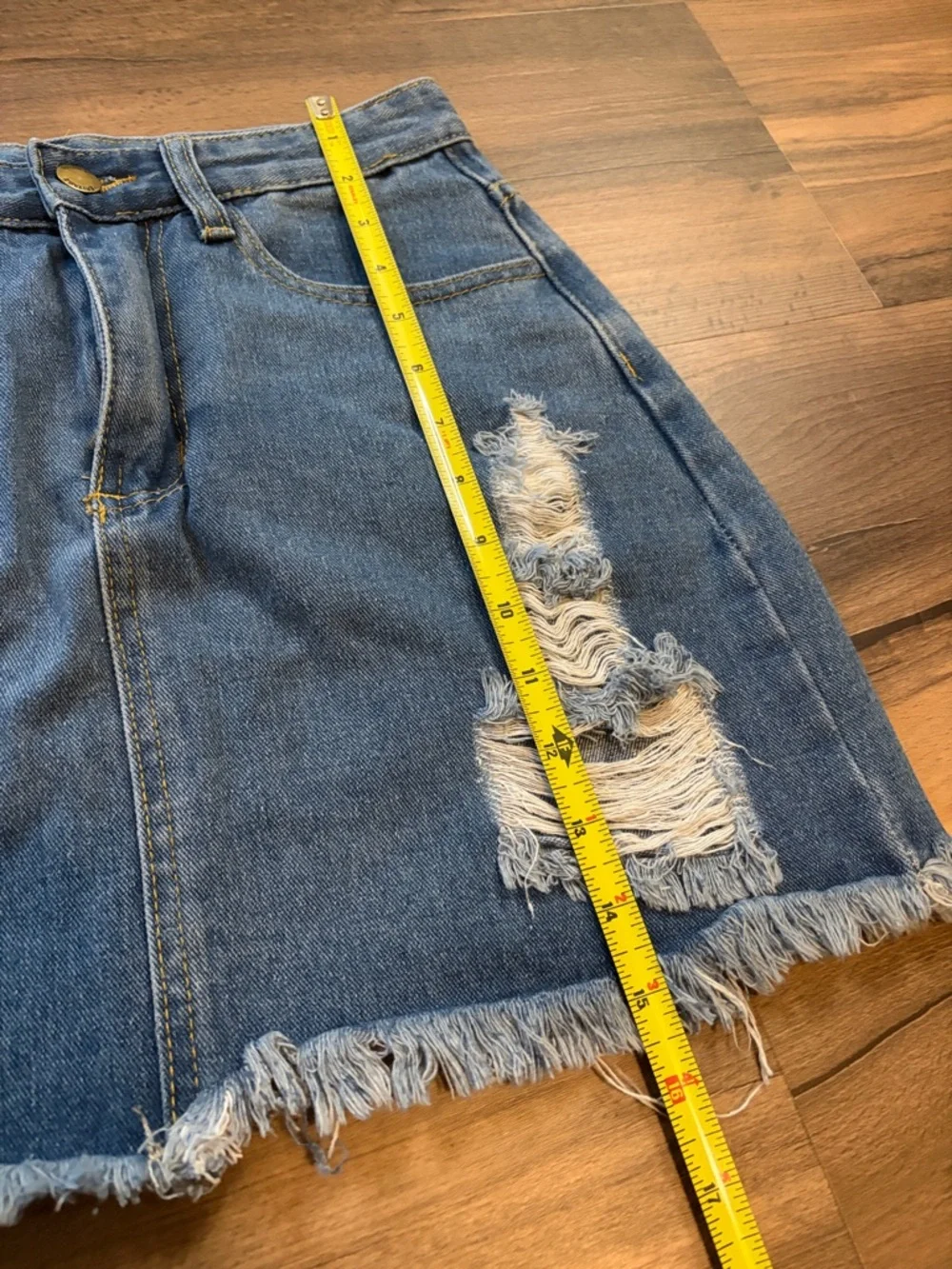 SHEIN Blue Distressed Denim Mini Skirt with Frayed Hem Womens Size Small - Picture 5 of 9